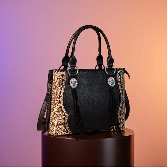 Elegant Black and Tan Women's Satchel - Picture 5 of 8